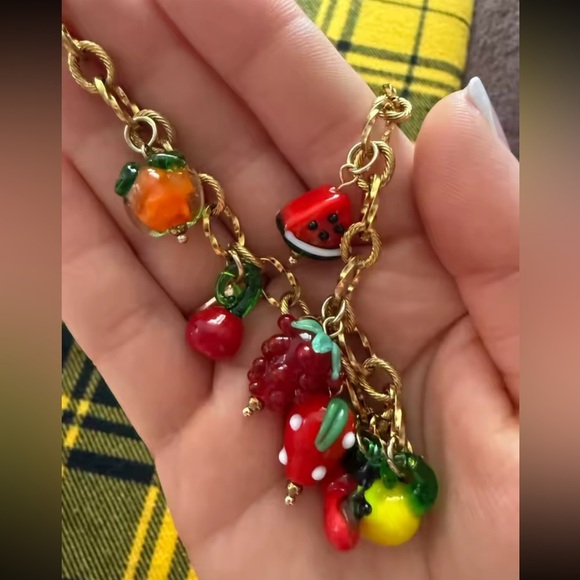 Tutti Frutti Charm 18K Gold Stainless Steel Waterproof Necklace - Picture 7 of 10